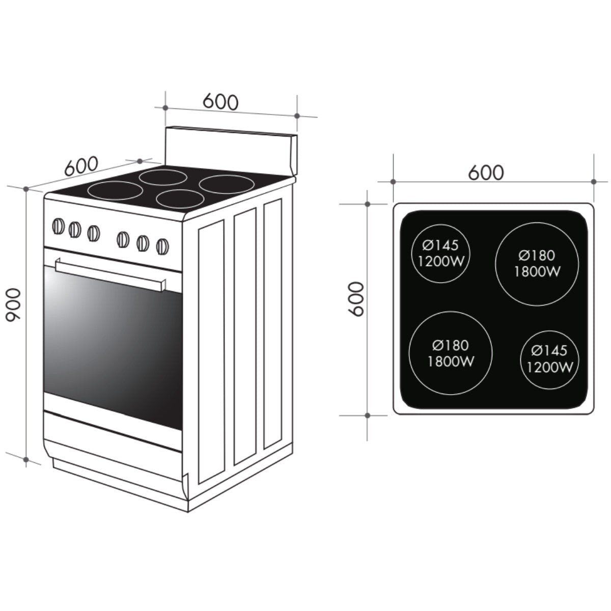 Artusi 60cm Stainless Steel Electric Freestanding Oven - 7 Functions, Ceramic Cooktop - AFC607X