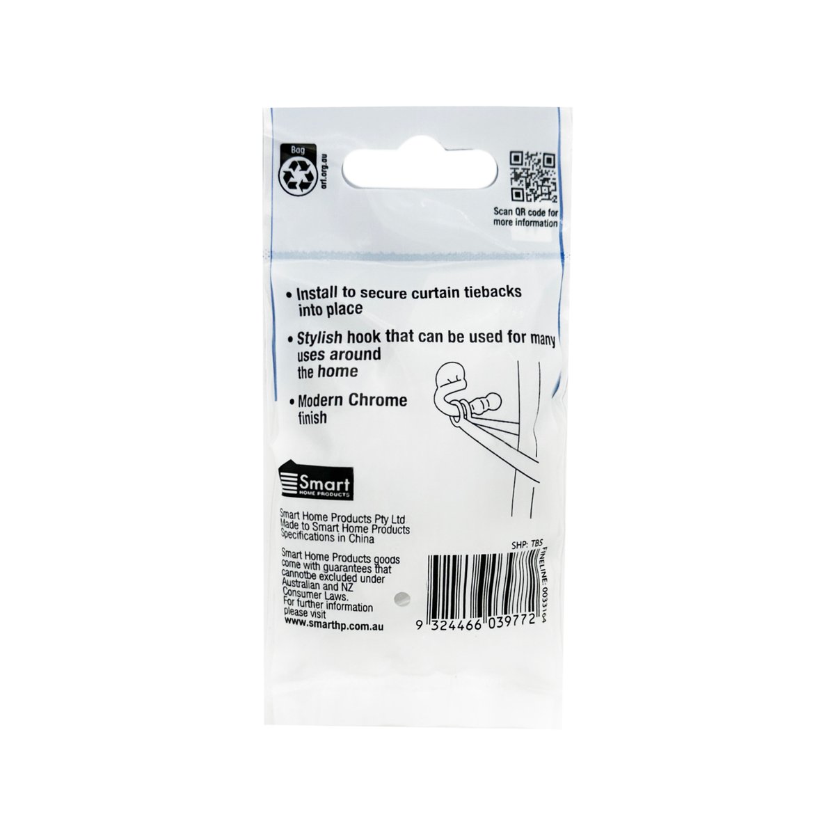 Windoware 2 Piece Satin Curtain Rod Tie Back 2 Pack - 40mm x 40mm - Satin - SuperSaverAU - view 5