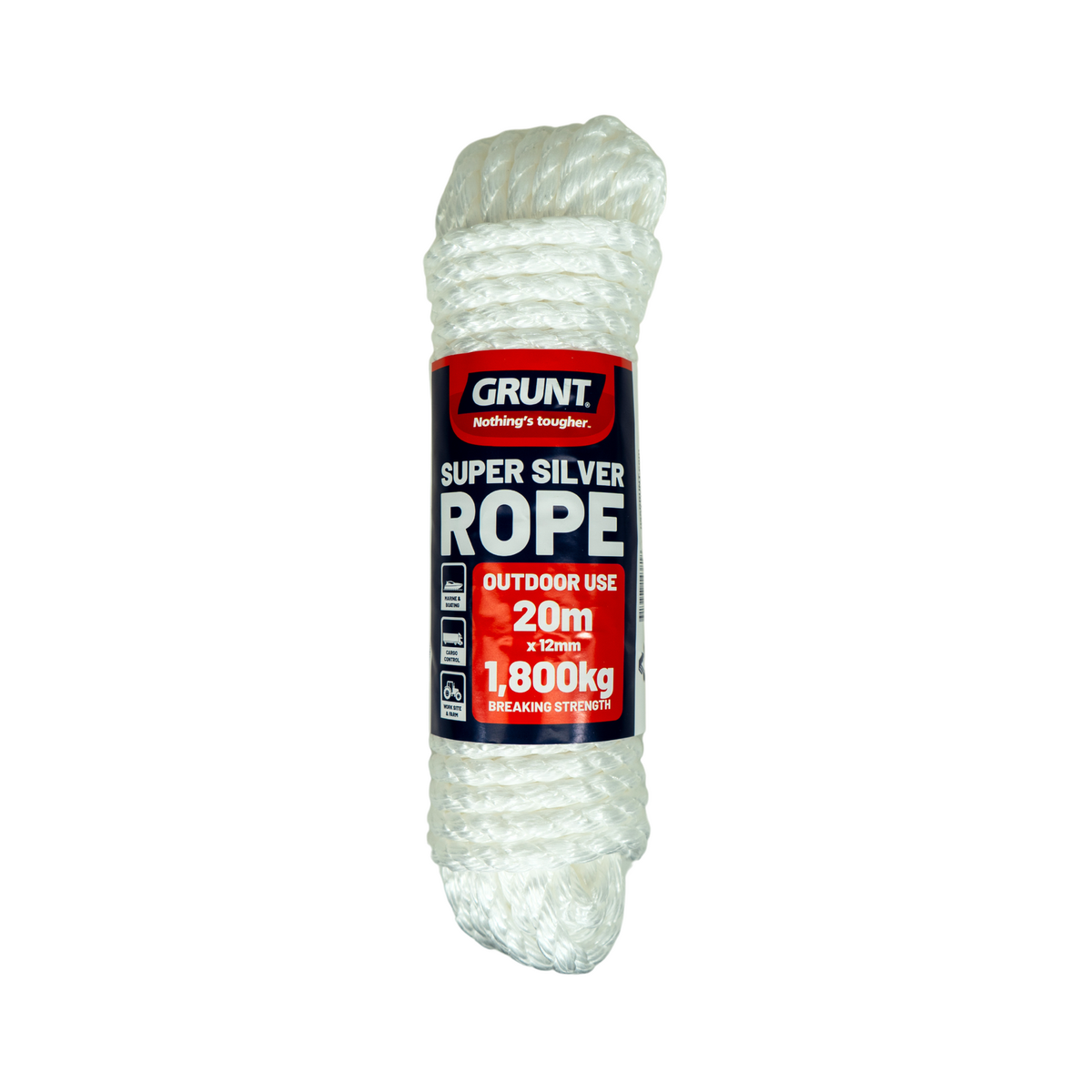Grunt 12mm x 20m White Super Silver Rope - Durable Polypropylene - UV Safe - SuperSaverAU - view 1