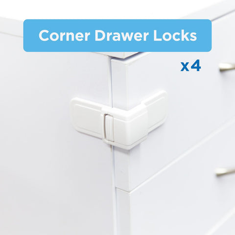 Perma Child Safety Corner Drawer Locks - 4 Pack White