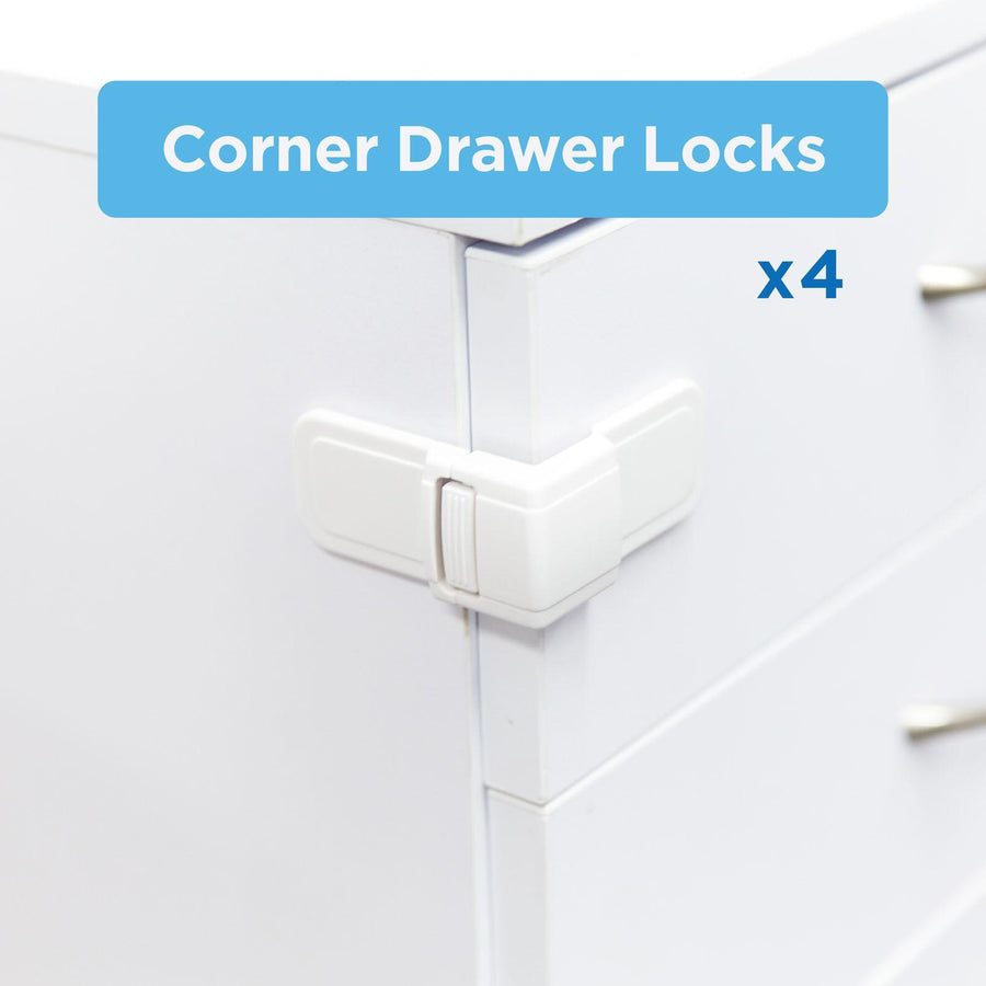 Perma Child Safety Corner Drawer Locks - 4 Pack White