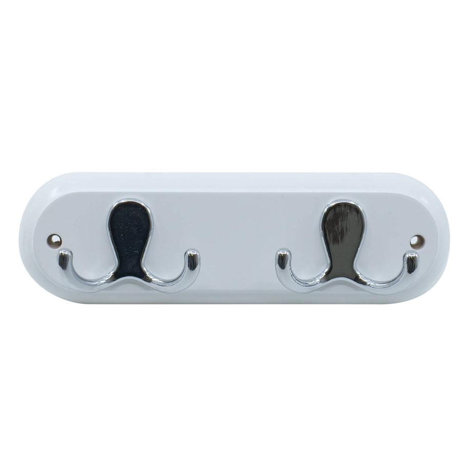 Adoored 2 Double Chrome Hook White Board Decorative Hook Rack, Timber/Steel