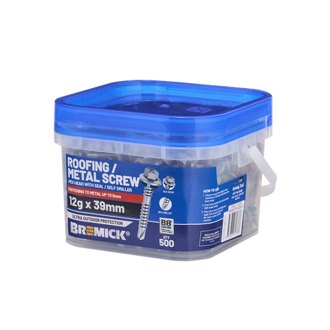 Bremick 12g x 39mm B8 Hex Roofing Screw - 500 Pack - Watertight Seal - SuperSaverAU - view 1