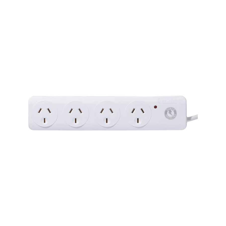 Click White 4 Outlet Surge Protection Powerboard - SuperSaverAU - view 1