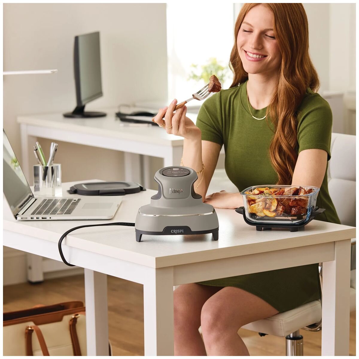 Ninja Crispi 4-in-1 Portable Glass Air Fryer - Stone Grey Finish, Glass Bowl, Compact Size - FN101ST