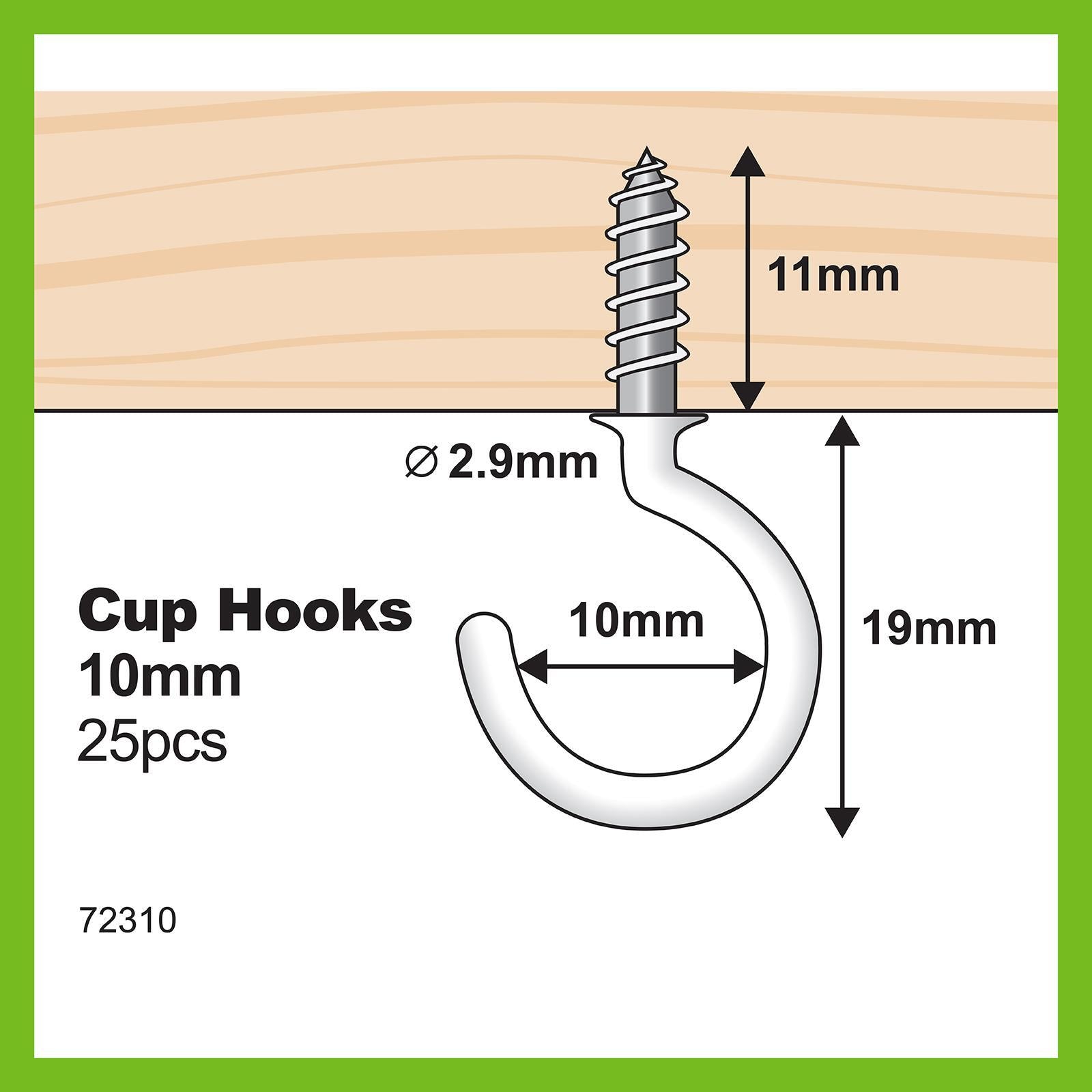 Everhang White PVC Cup Hook 10mm 5kg - 25 Pack