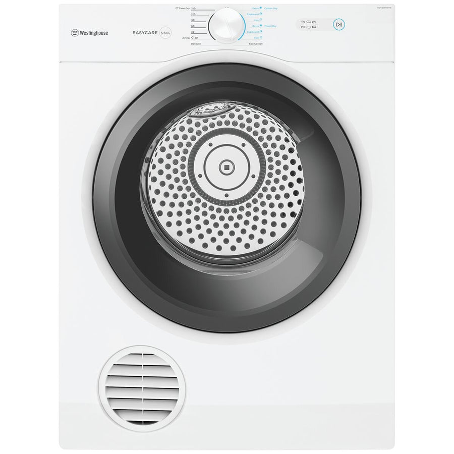 Westinghouse 5.5kg Vented Dryer - Sensor Dry, Reverse Tumble, Stainless Steel Drum - WDV556N3WB