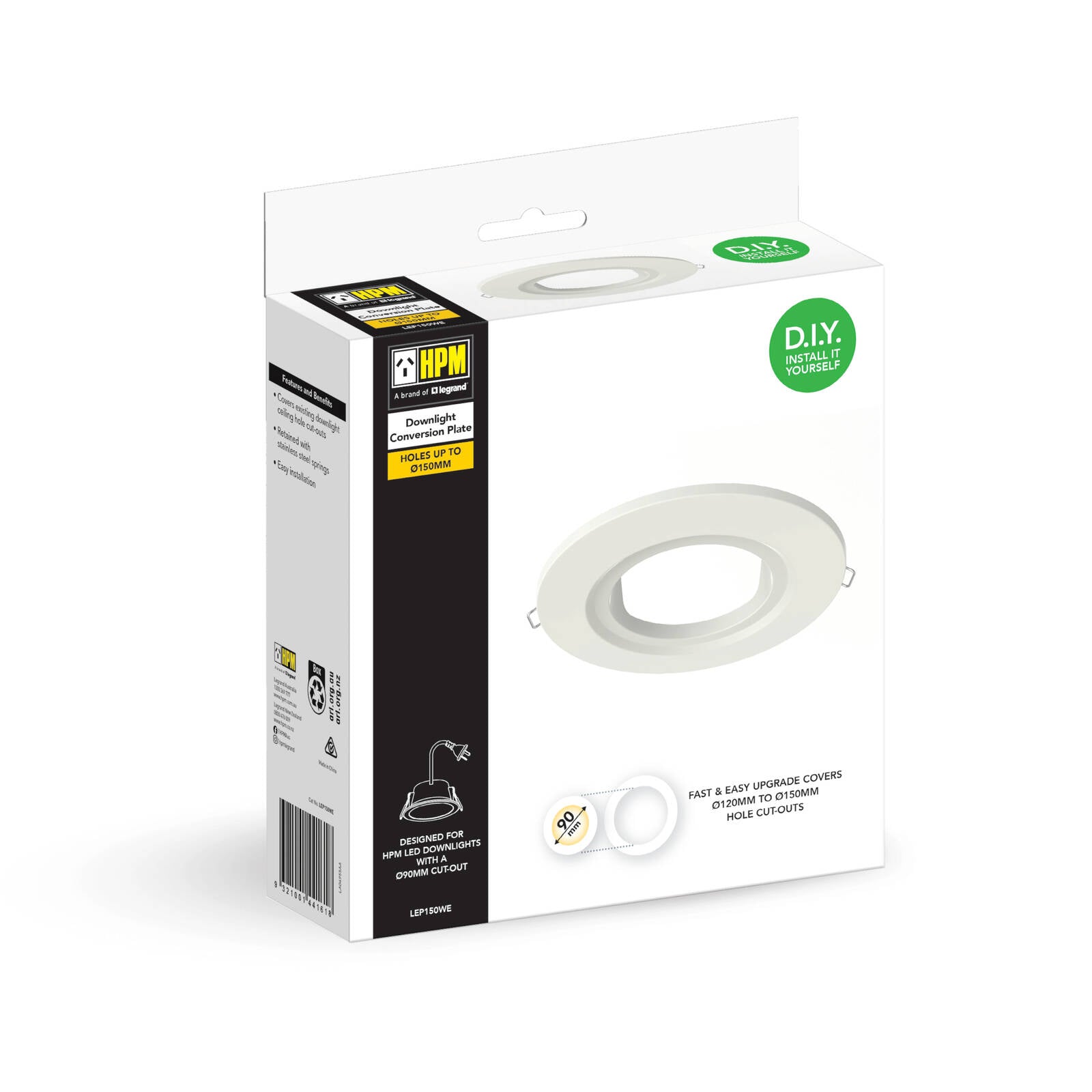HPM White Metal Downlight Conversion Plate 150-90mm Ceiling Cover