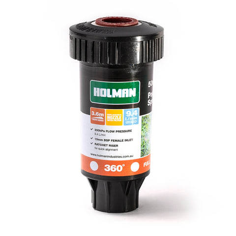 Holman 50mm Fixed Pop Up Sprinkler, Full Spray, Plastic, 15mm Fitting