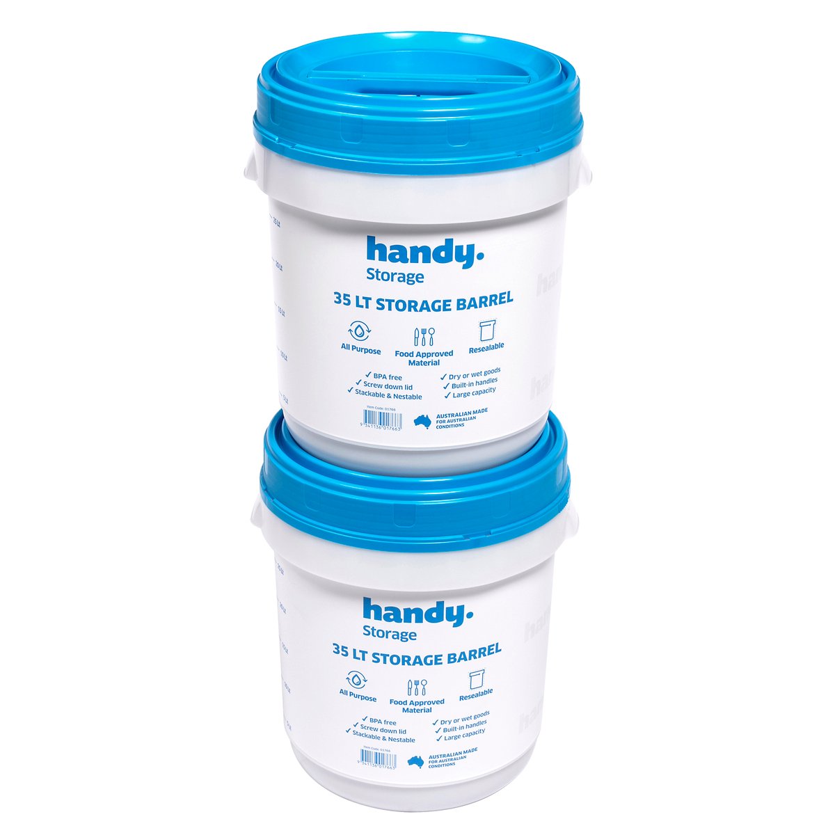 Handy 35L Storage Barrel - BPA-Free Plastic - Stackable - Durable - SuperSaverAU - view 4