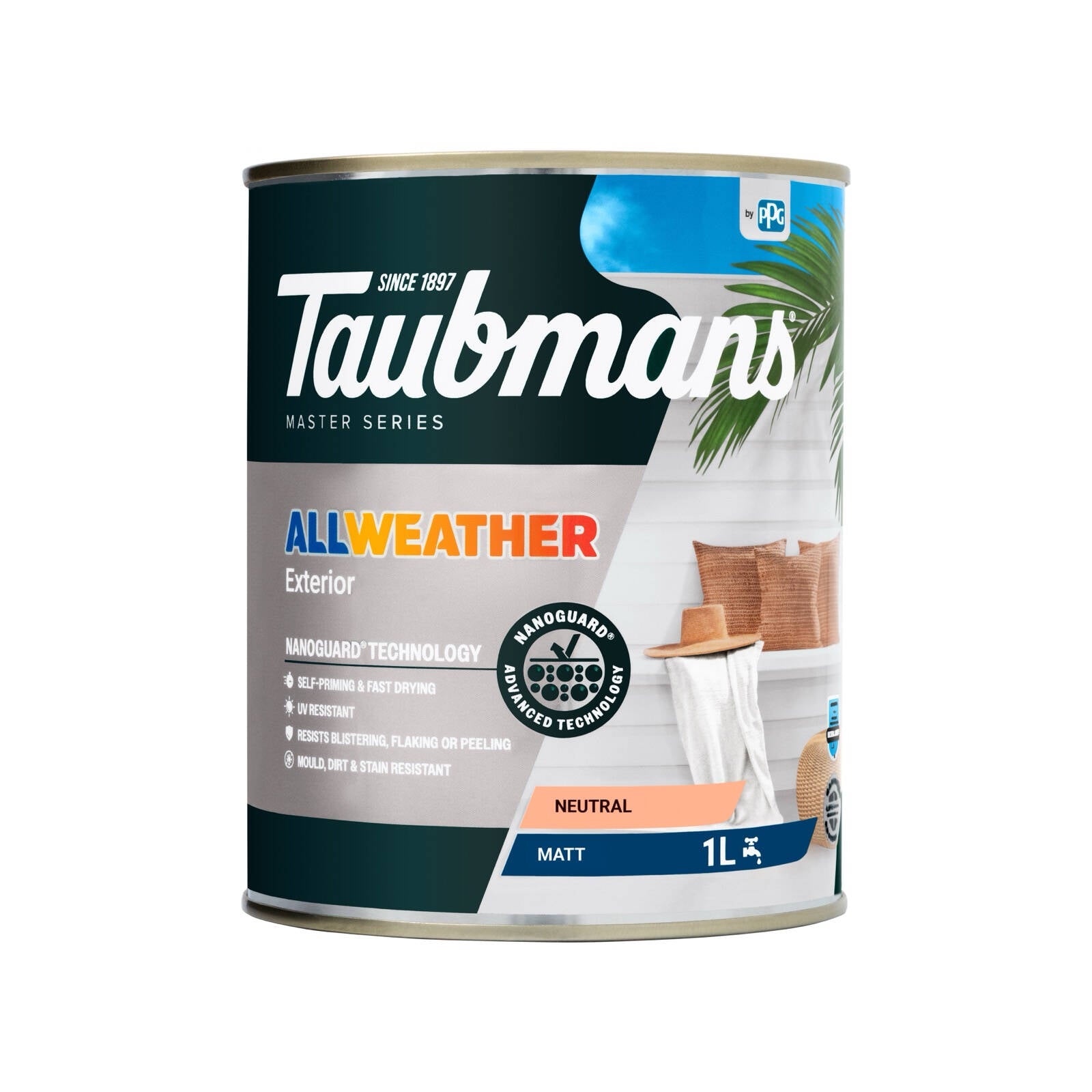 Taubmans 1L Neutral Matt All Weather Exterior Paint Water Based UV Resistant