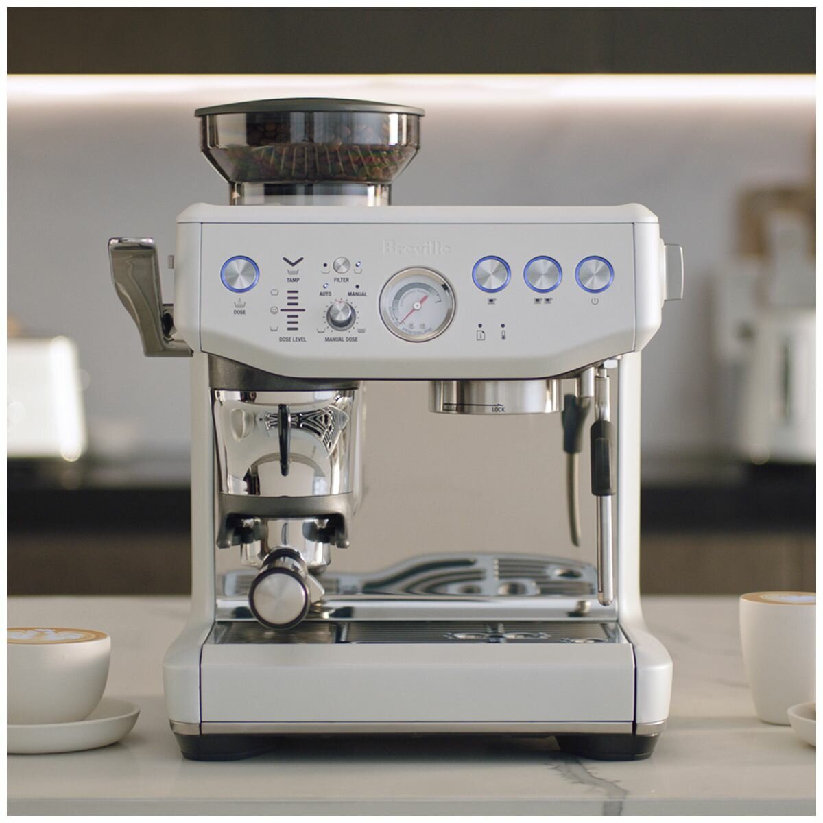 Breville Barista Express Impress Coffee Machine - Assisted Tamping, Sea Salt White - BES876SST4IAN1