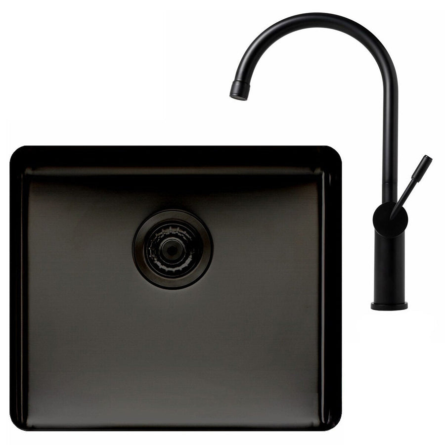 Titan Large Single Bowl Sink and Gooseneck Mixer Tap Package - Black Stainless Steel - TSBS522PK