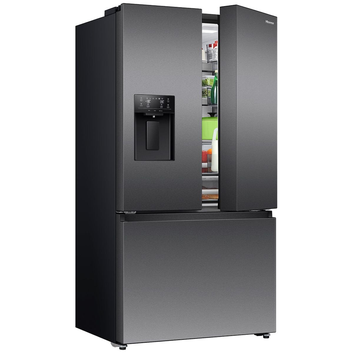 Hisense 634L French Door Fridge - Plumbed Water and Ice, Dark Stainless Steel, Flat Door - HRFD634BW