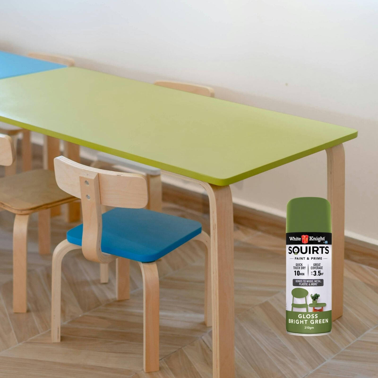 White Knight Squirts Bright Green Gloss Spray Paint 310g - Solvent-Based, UV Resistant
