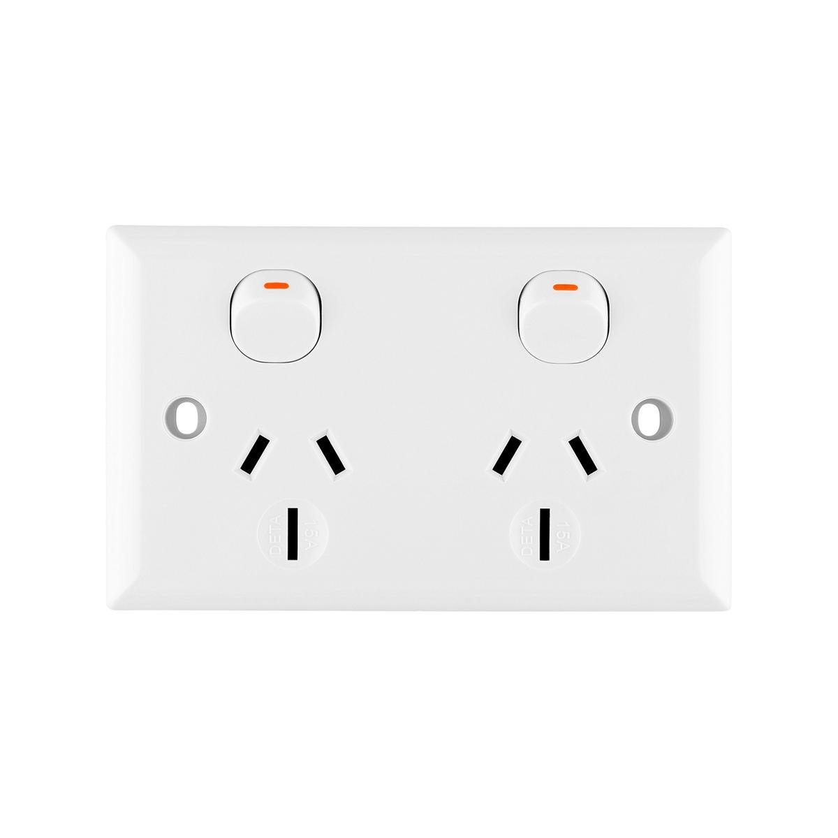 Deta Double Power Point 15A Polycarbonate White Standard Size - SuperSaverAU - view 1
