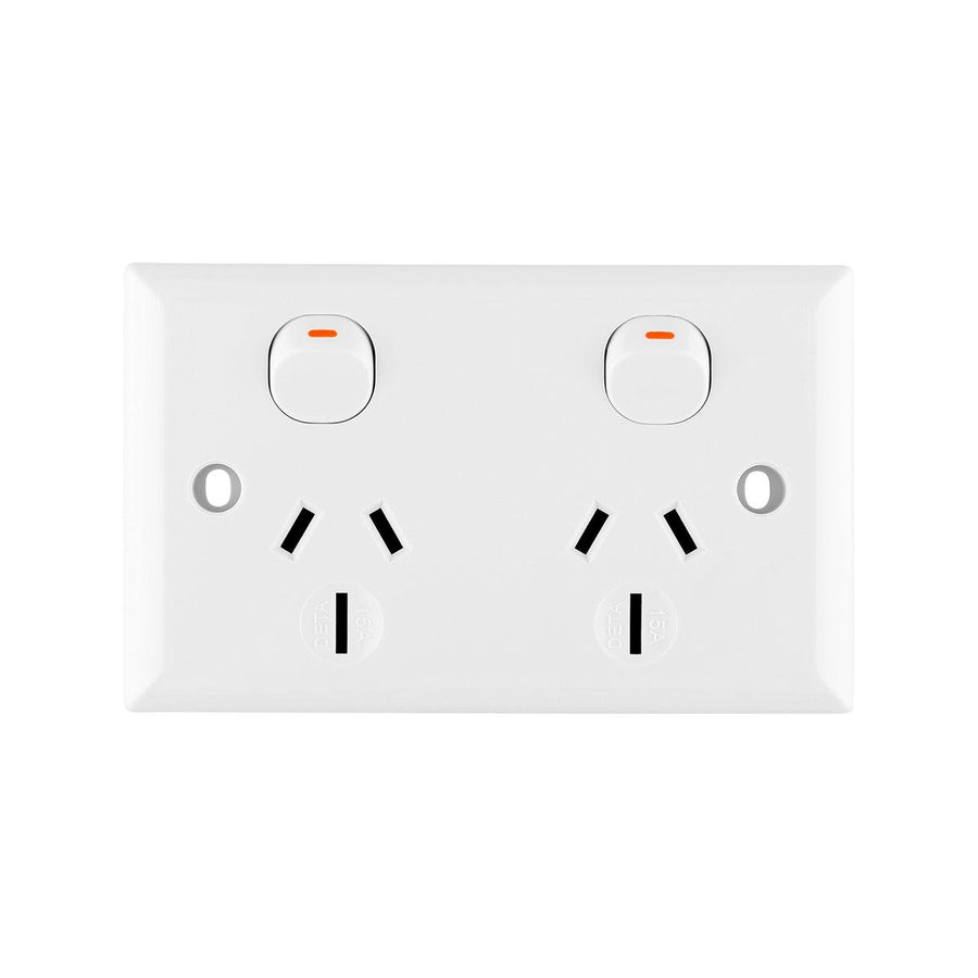 Deta Double Power Point 15A Polycarbonate White Standard Size - SuperSaverAU - view 1