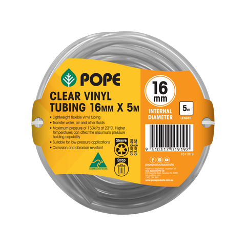 Pope 16mm x 5m Clear Vinyl Tubing - Food Grade Flexible PVC Hose