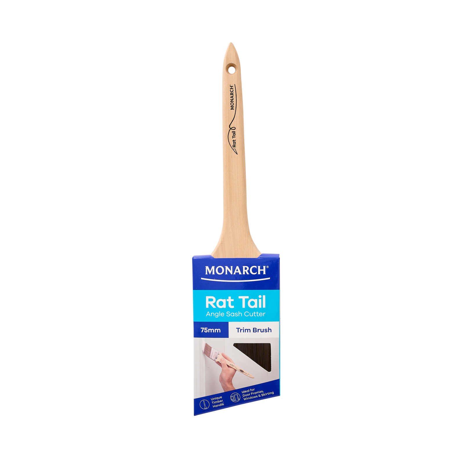 Monarch 75mm Rat Tail Angled Trim Paint Brush, Synthetic Filament, Stainless Steel Ferrule