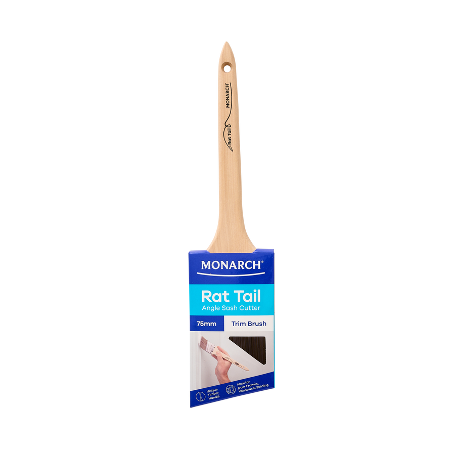 Monarch 75mm Rat Tail Angled Trim Paint Brush, Synthetic Filament, Stainless Steel Ferrule