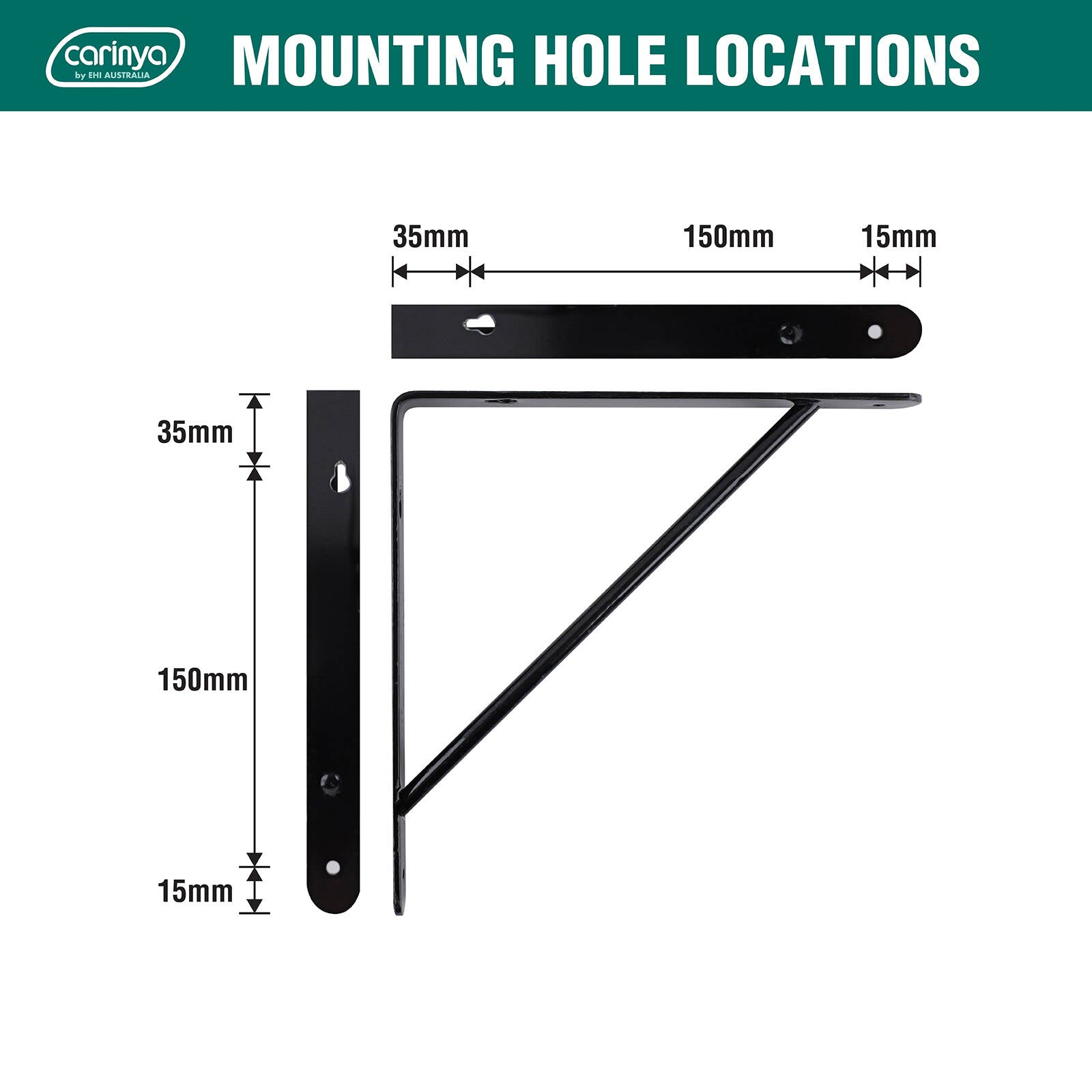 Carinya 200 x 200mm Black Powder Coated Steel Studio Stayed Bracket 125kg