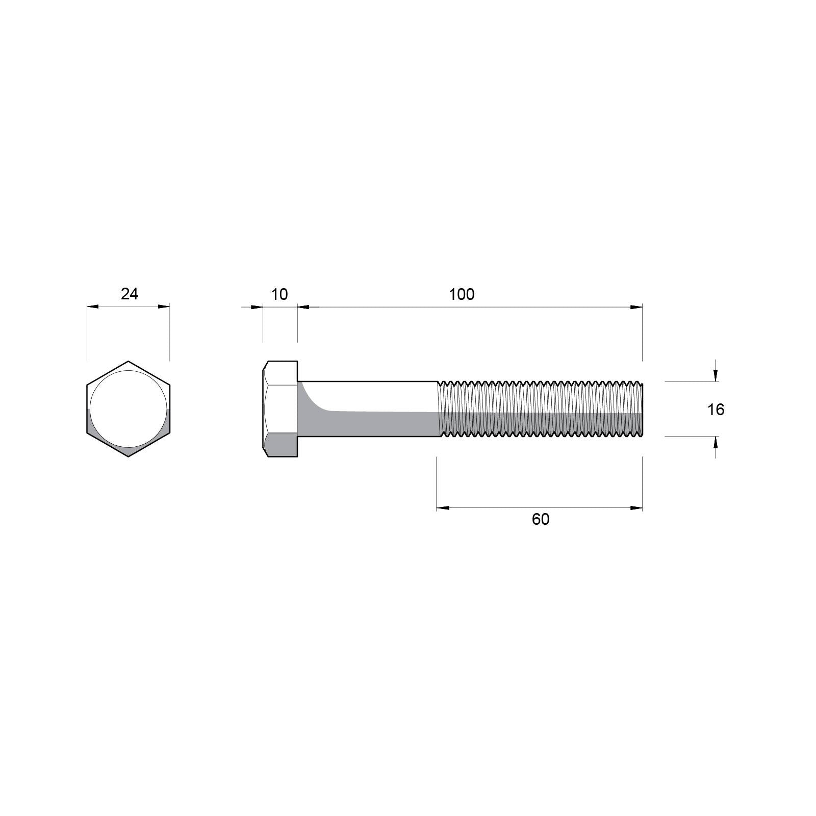 Zenith M16 x 100mm Hot Dip Galvanised Hex Head Bolt and Nut - 4.6 Grade Steel