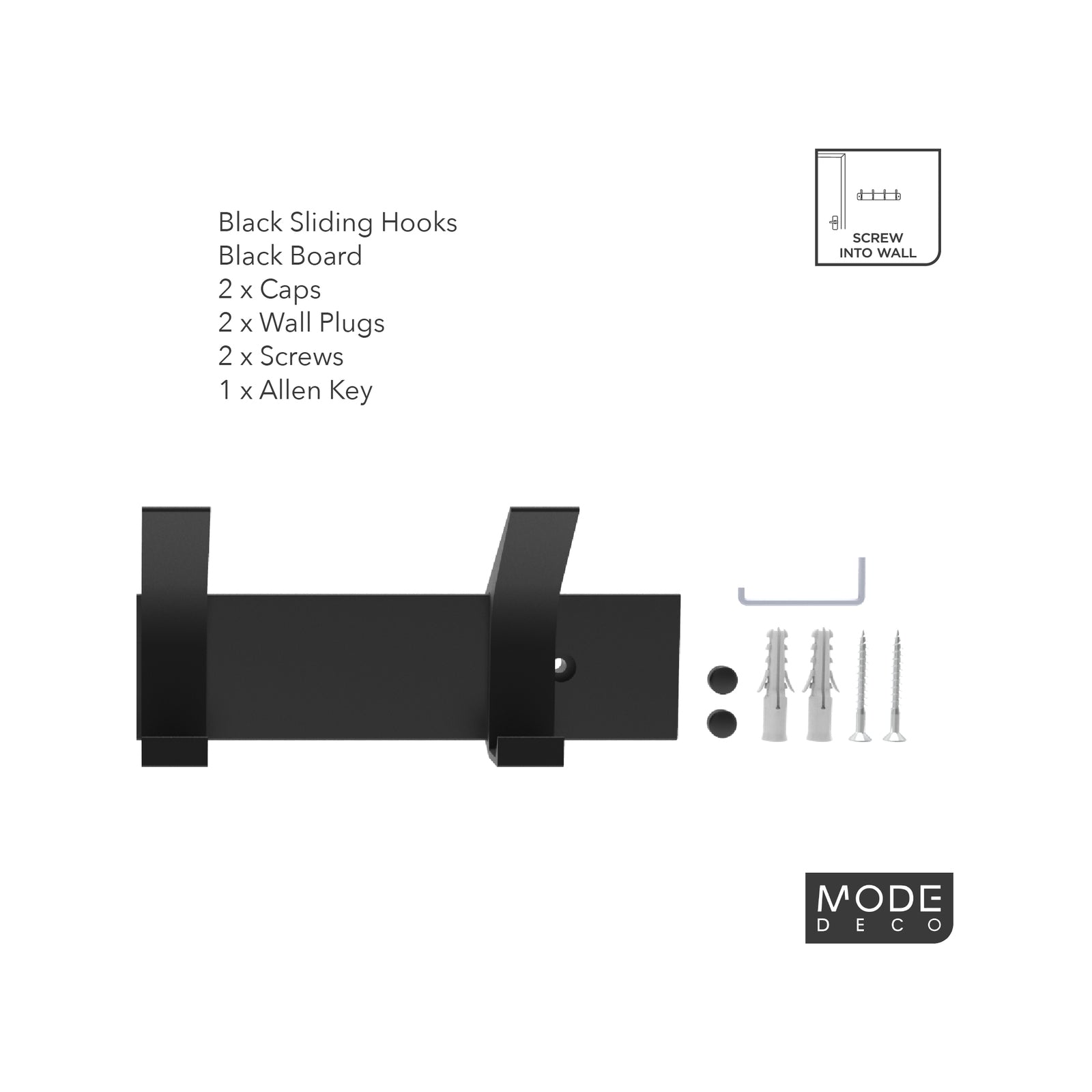 MODE 4 Hook Sliding Hat & Coat Rack, Black Board with Adjustable Hooks