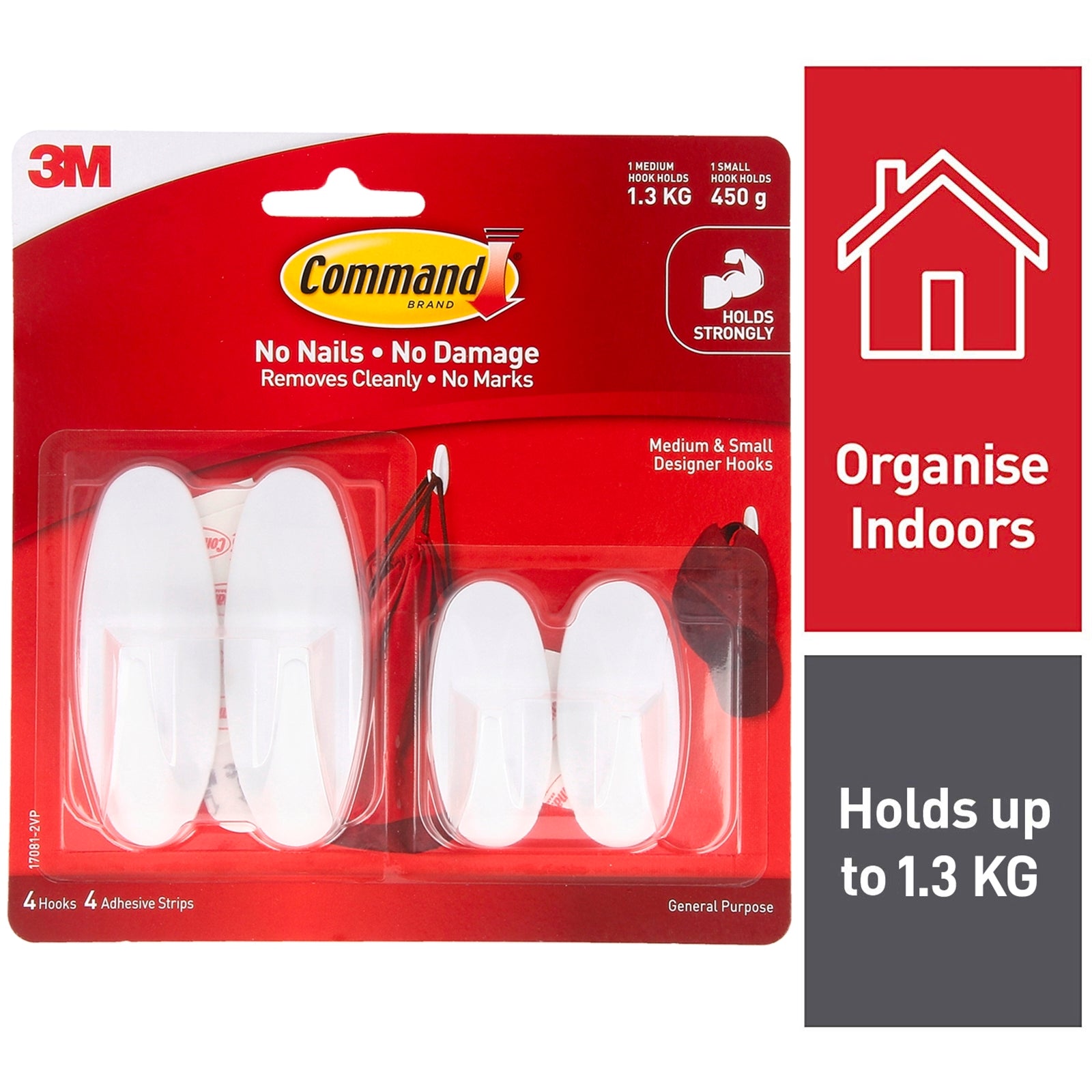 Command Small / Medium White Adhesive Designer Hooks Value Pack - 4 Pack
