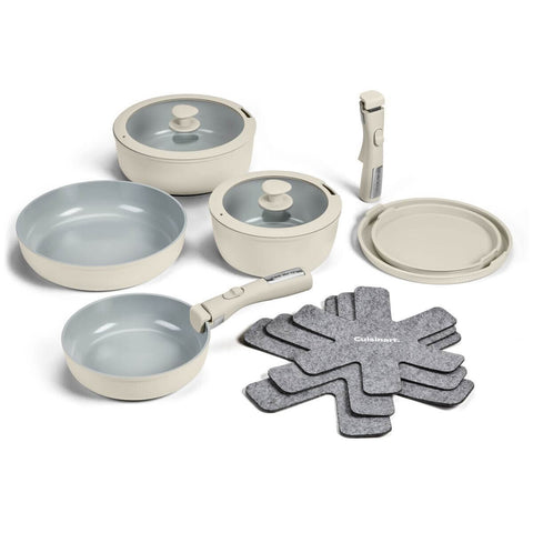 Cuisinart ClickSmart 13 Piece Non-Stick Cookware Set - Detachable Handles, Cream - D53C13BGXA
