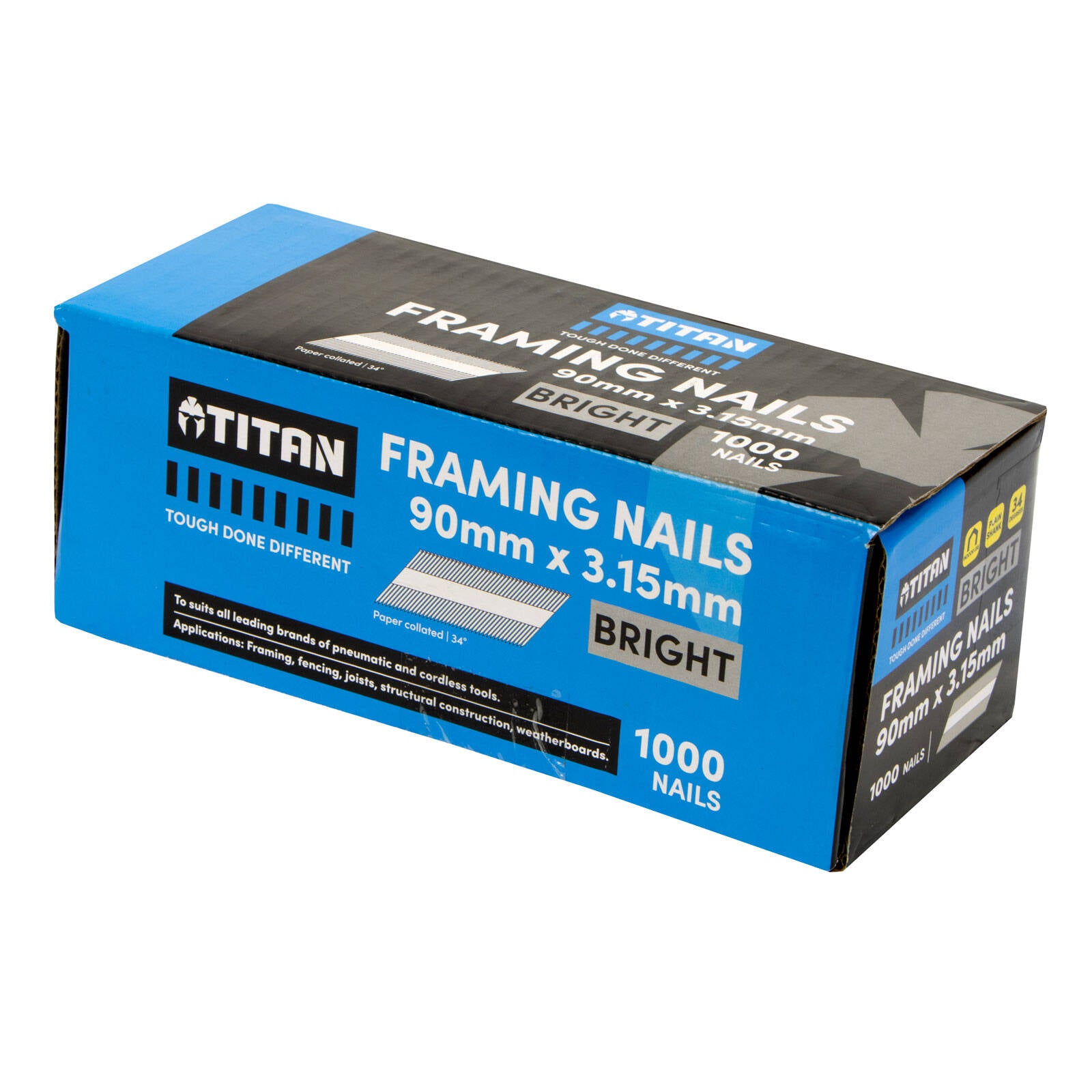 Titan 90 x 3.15mm Bright Steel Collated Framing Nails 1000 Box