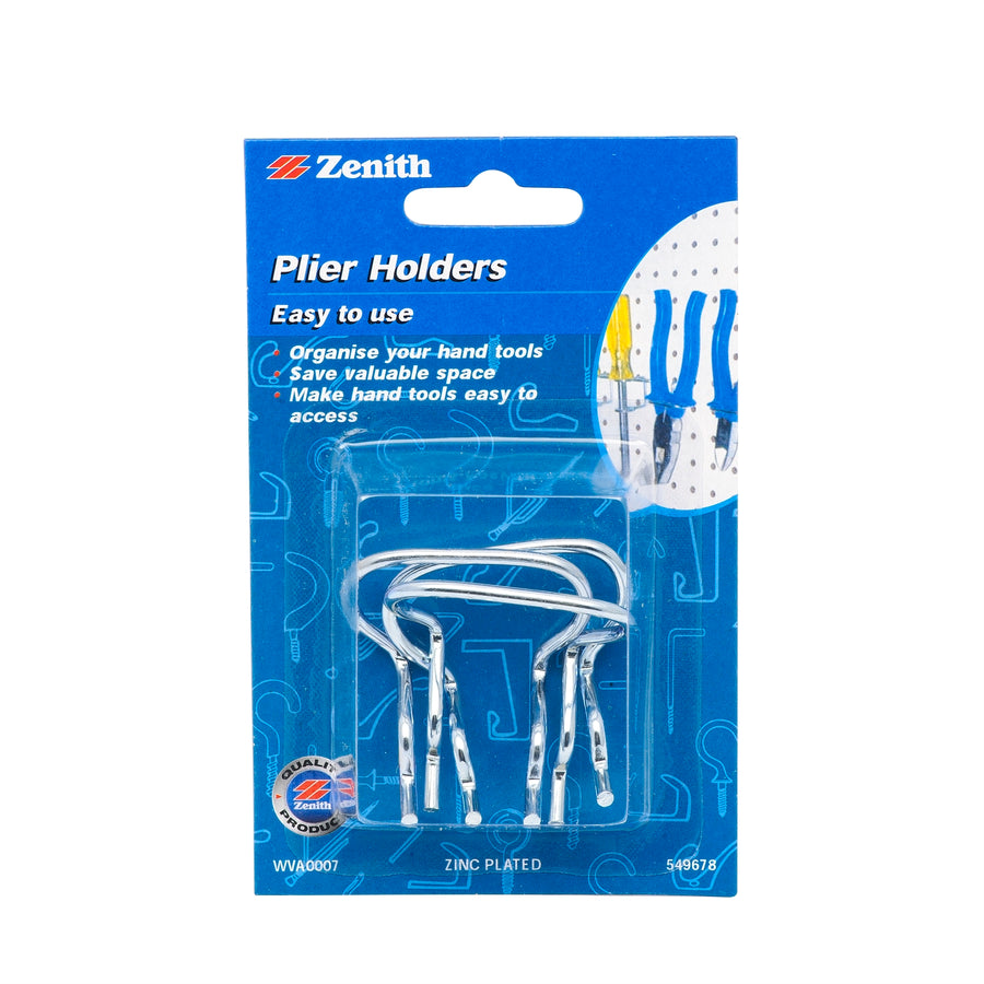 Zenith Zinc Plated Steel Plier Holders for Pegboard, 3 Pack