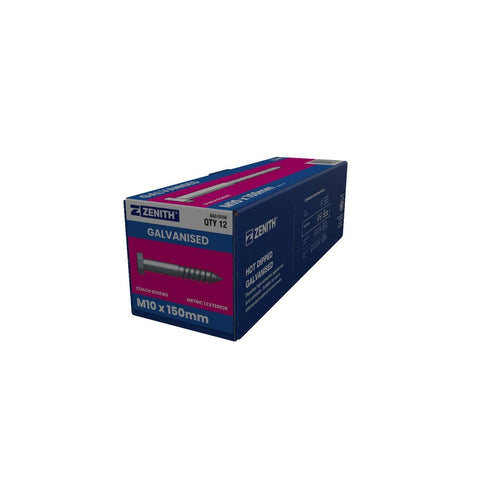 Zenith Hot Dip Galvanised Hex Head Coach Screws M10 x 150mm 25 Pack - SuperSaverAU - view 1