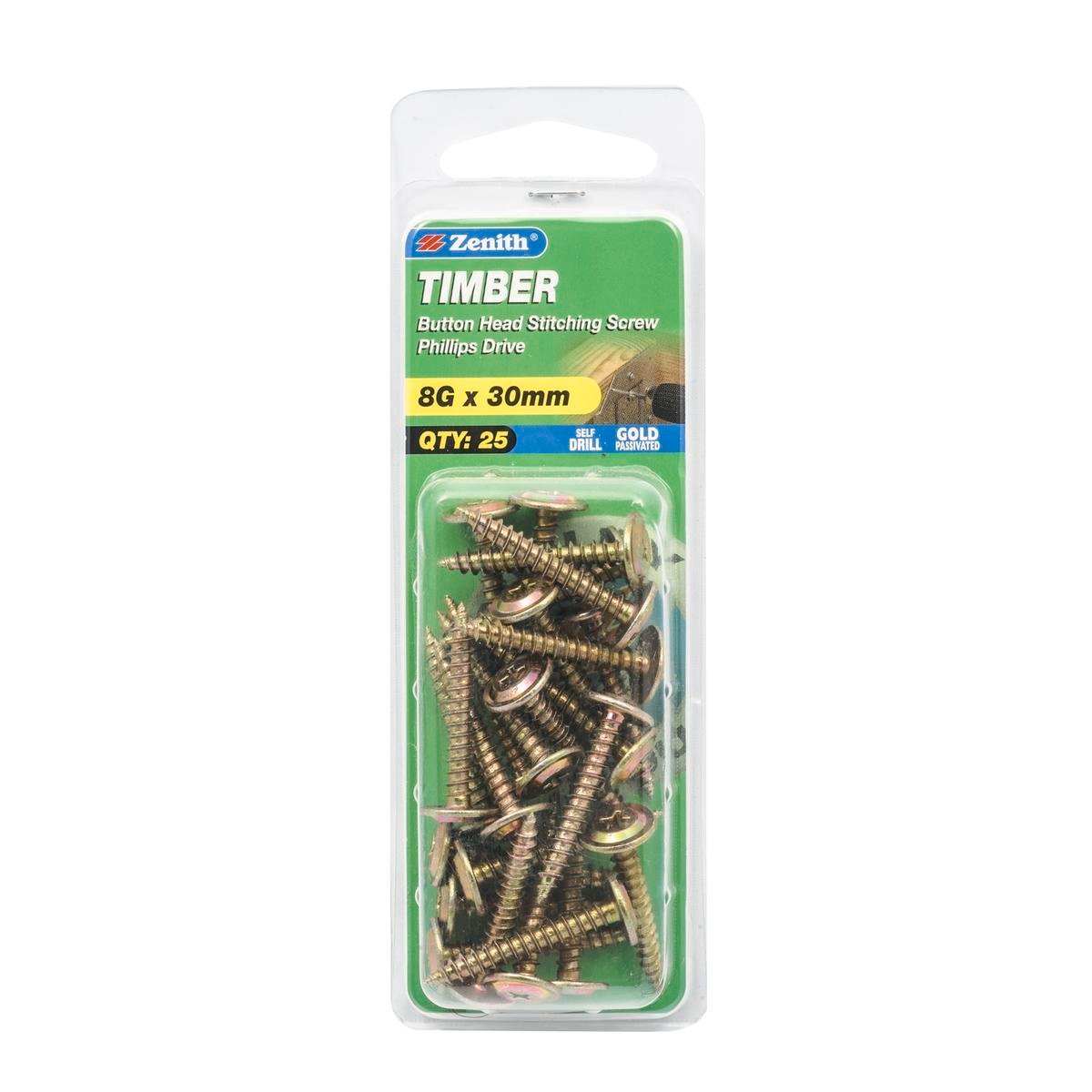 Zenith Timber Stitching Screws - 8g x 30mm - Gold Passivated - Button Head - SuperSaverAU - view 1