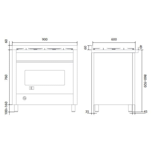 ILVE Professional Plus 90cm Gas and Induction Freestanding Oven 97L - Stainless Steel - P09IDWE3SS
