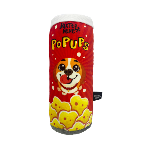 Baxter Bone Pop Ups Chips Can Plush Pet Toy - 80mm x 200mm - Red - Squeakers & Crinkle - SuperSaverAU - view 1