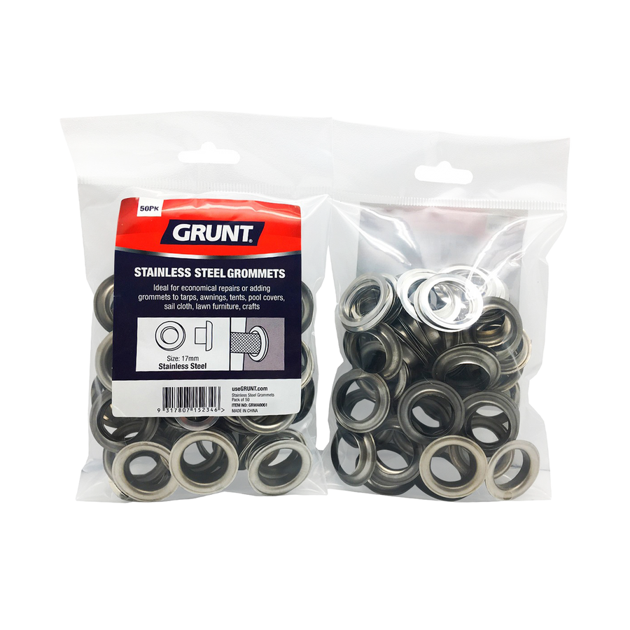 Grunt 17mm Stainless Steel Webbing Grommets, 50 Pack
