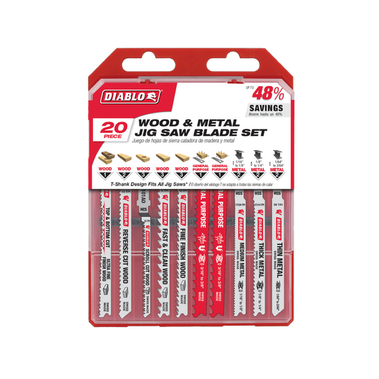 Diablo 20 Piece Jig Saw Blade Set - 124mm x 11mm x 168mm - Wood & Metal Cutting