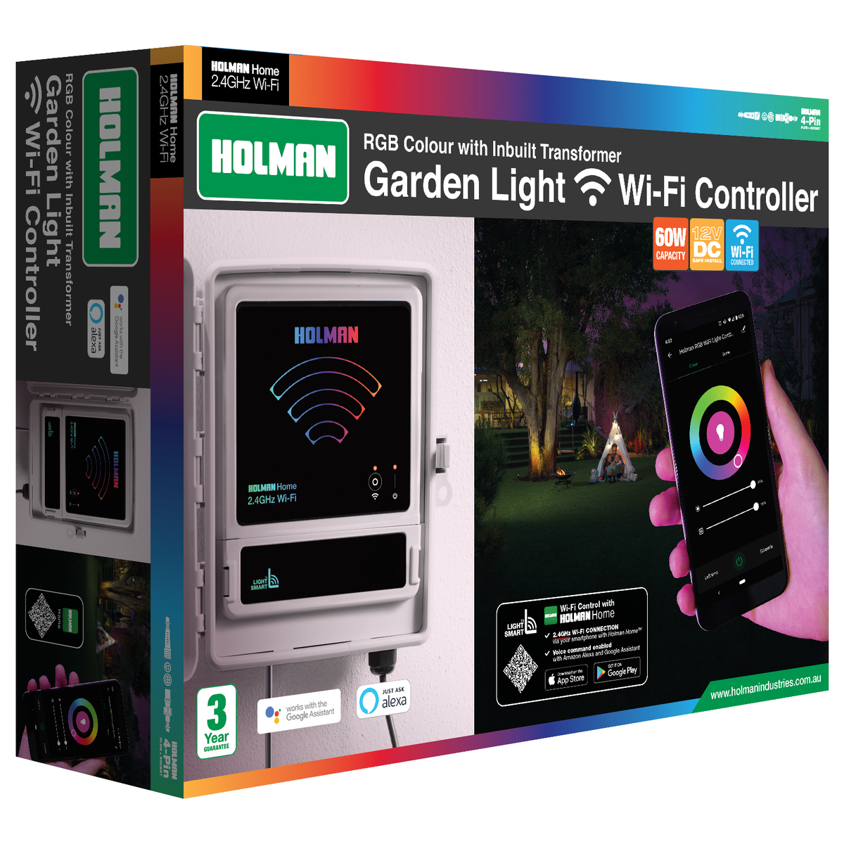 Holman RGB Wi-Fi Garden Light Controller - 60W - Plastic - DIY Installation - SuperSaverAU - view 1