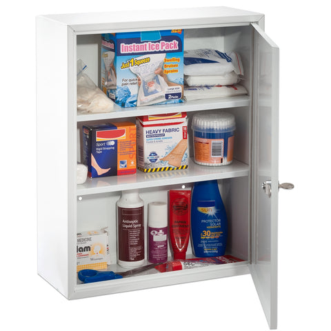 Sandleford Large First Aid Box 360 x 452 x 150mm, White Powdercoated Steel, Wall Mount, 2 Shelf