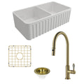 Turner Hastings Novi 85 Double Bowl Butler Sink Pack with Ludlow Pull Out Mixer Tap - Brushed Brass - PKG013