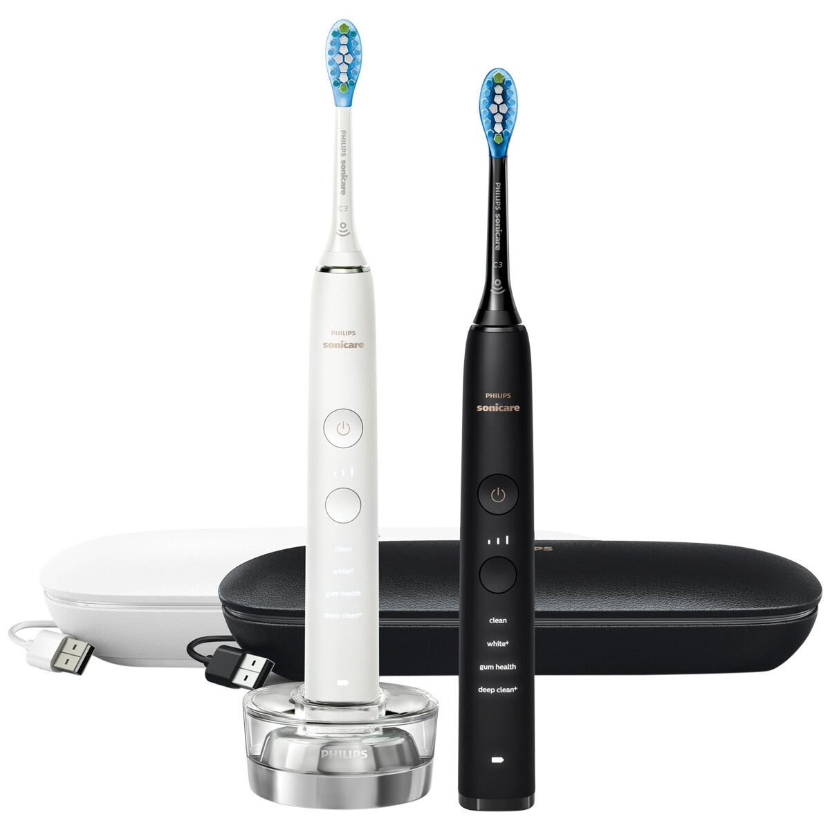 Philips Sonicare DiamondClean 9000 Black And White Electric Toothbrush 2 Pack HX9914/60 - SuperSaverAU - view 2