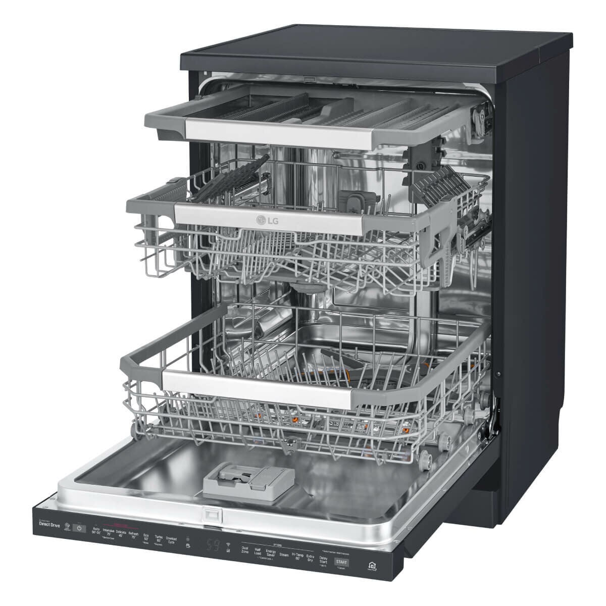 LG 60cm 15 Place QuadWash Freestanding Dishwasher - Matte Black - TrueSteam - Auto Door Opening - XD3A25MB