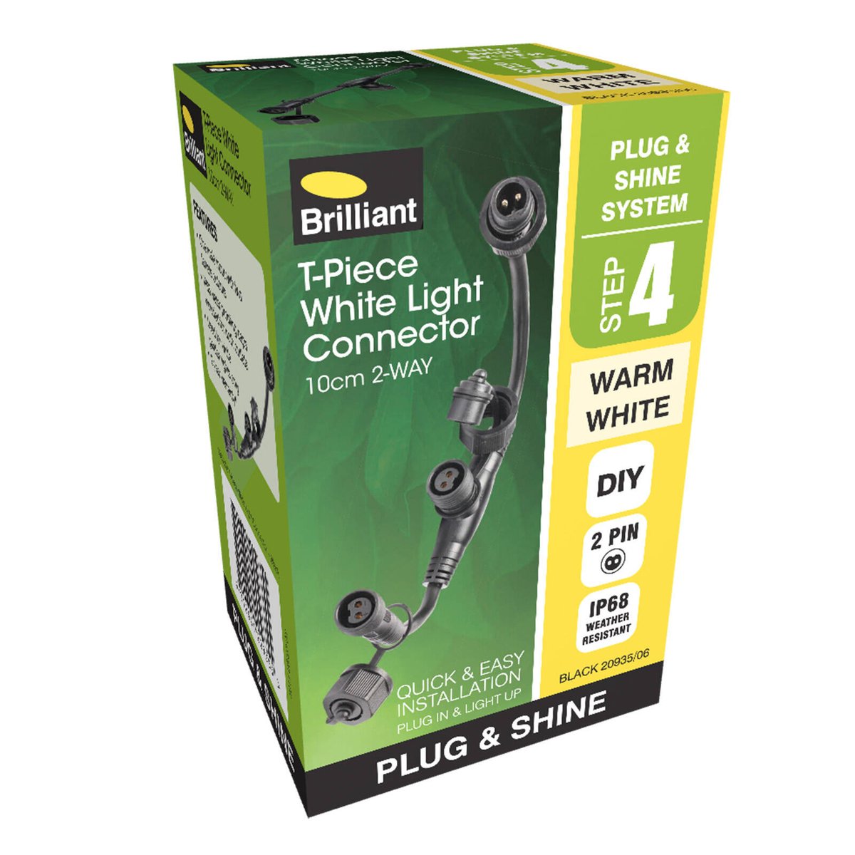 Brilliant Lighting T Piece Connector - 2-Pin 3-Way Splitter - 15mm x 100mm - Black - SuperSaverAU - view 3