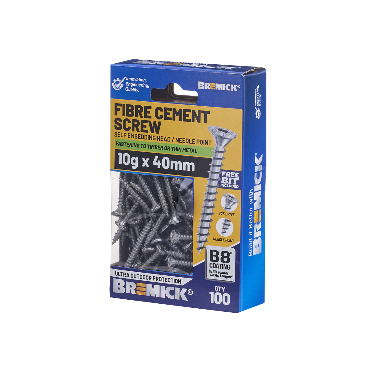 Bremick Fibre Cement Screw 10g x 40mm T25 B8 - 100 Pack - High Corrosion Resistance - SuperSaverAU - view 1