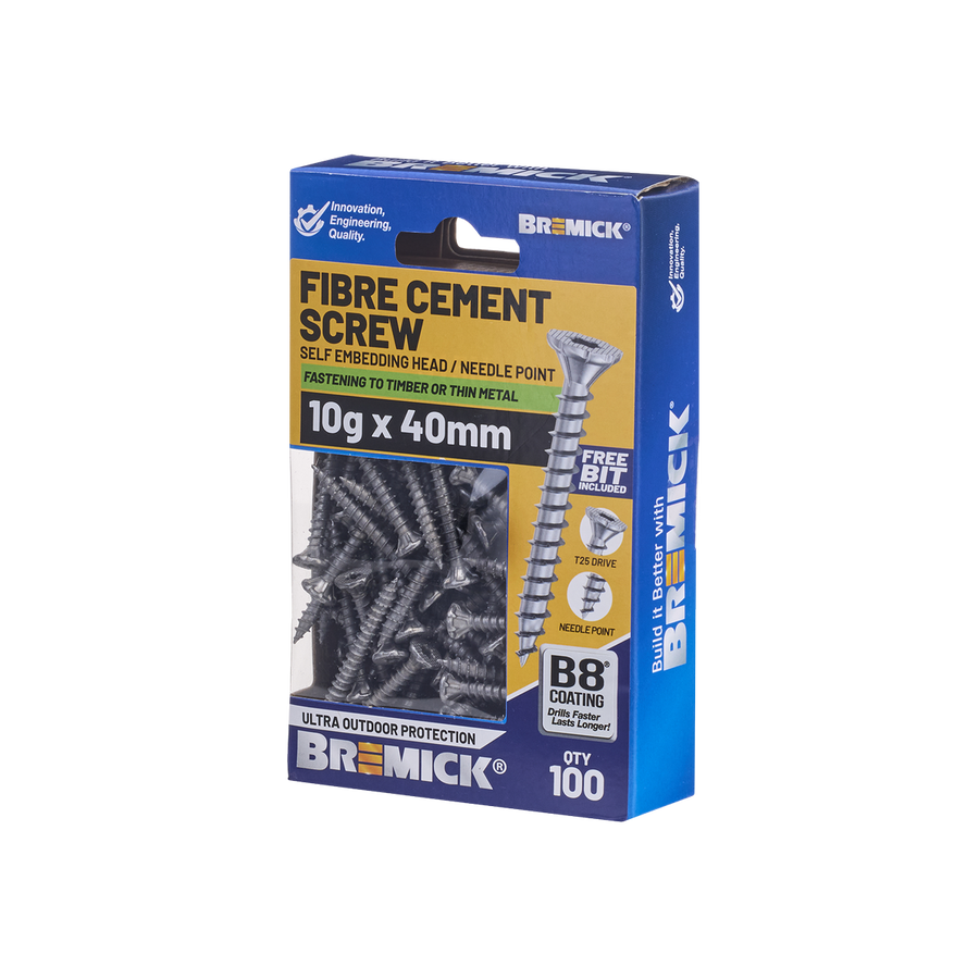 Bremick Fibre Cement Screw 10g x 40mm T25 B8 - 100 Pack - High Corrosion Resistance - SuperSaverAU - view 1