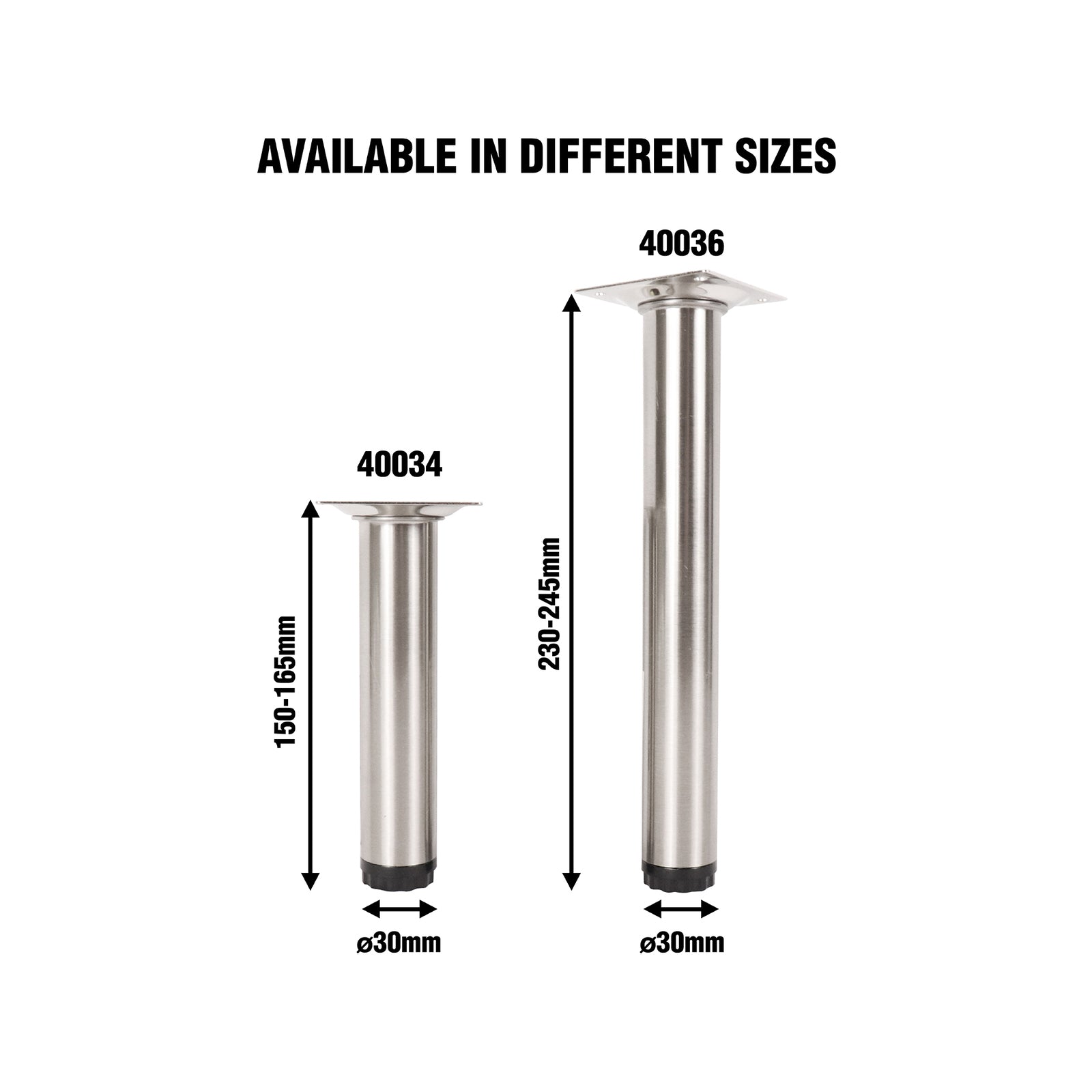 Adoored 30 x 230mm Brushed Nickel Round Steel Table Leg