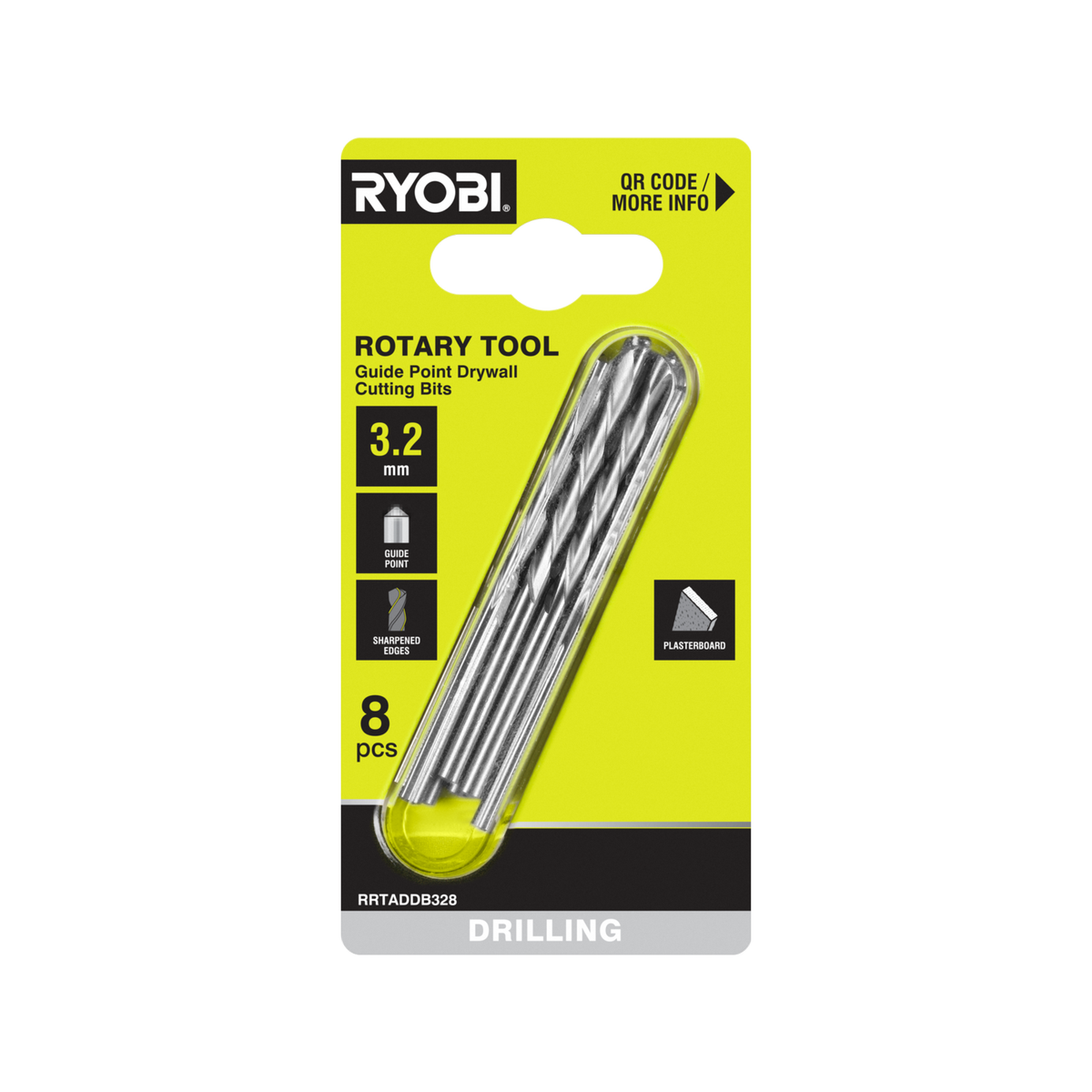 Ryobi Rotary Tool Drill Bit Set - 8 Piece 3.2mm - Guide Point Precision - SuperSaverAU - view 1