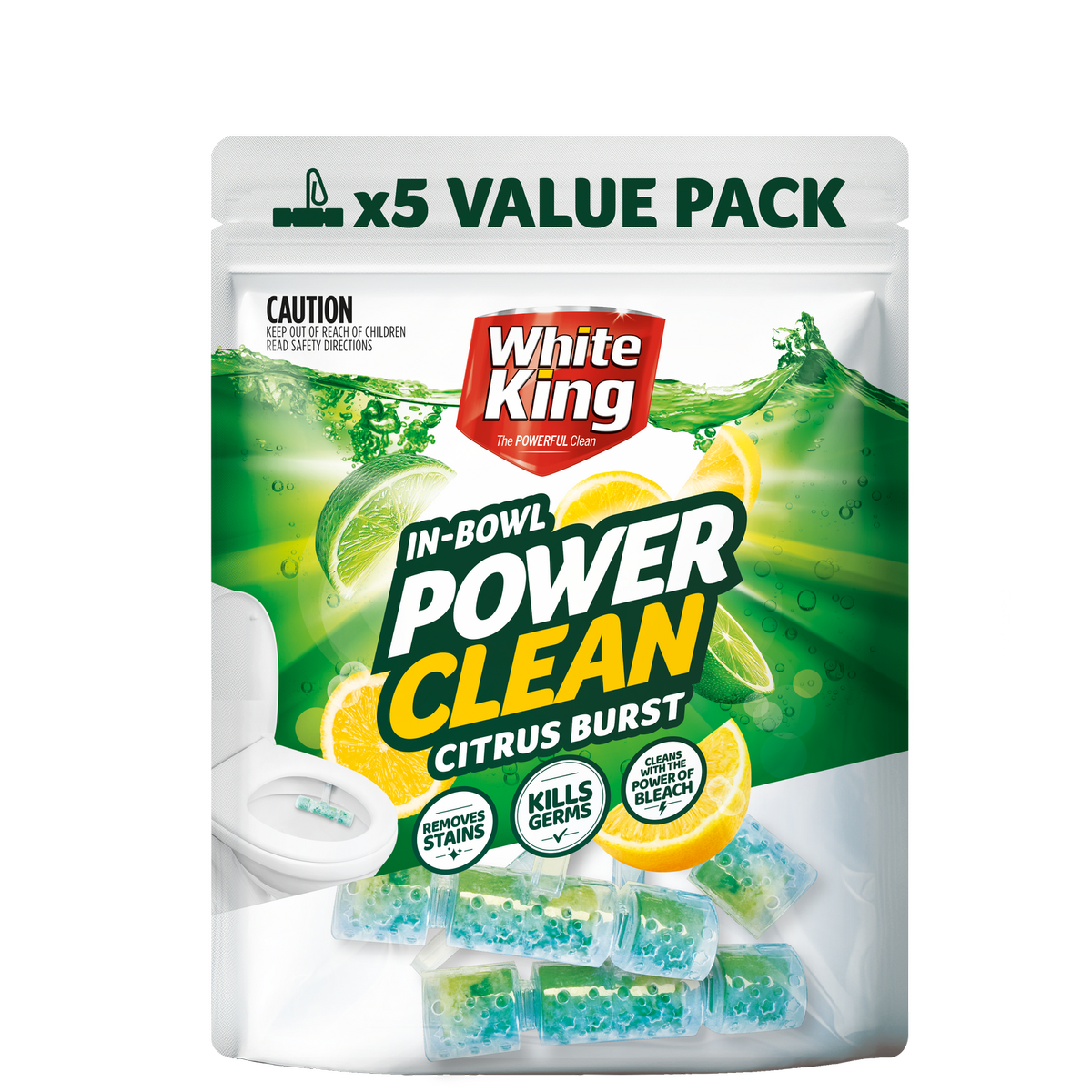 White King Power Clean Toilet Cleaner - 5 Pack - White - Tough Stain Removal - SuperSaverAU - view 1