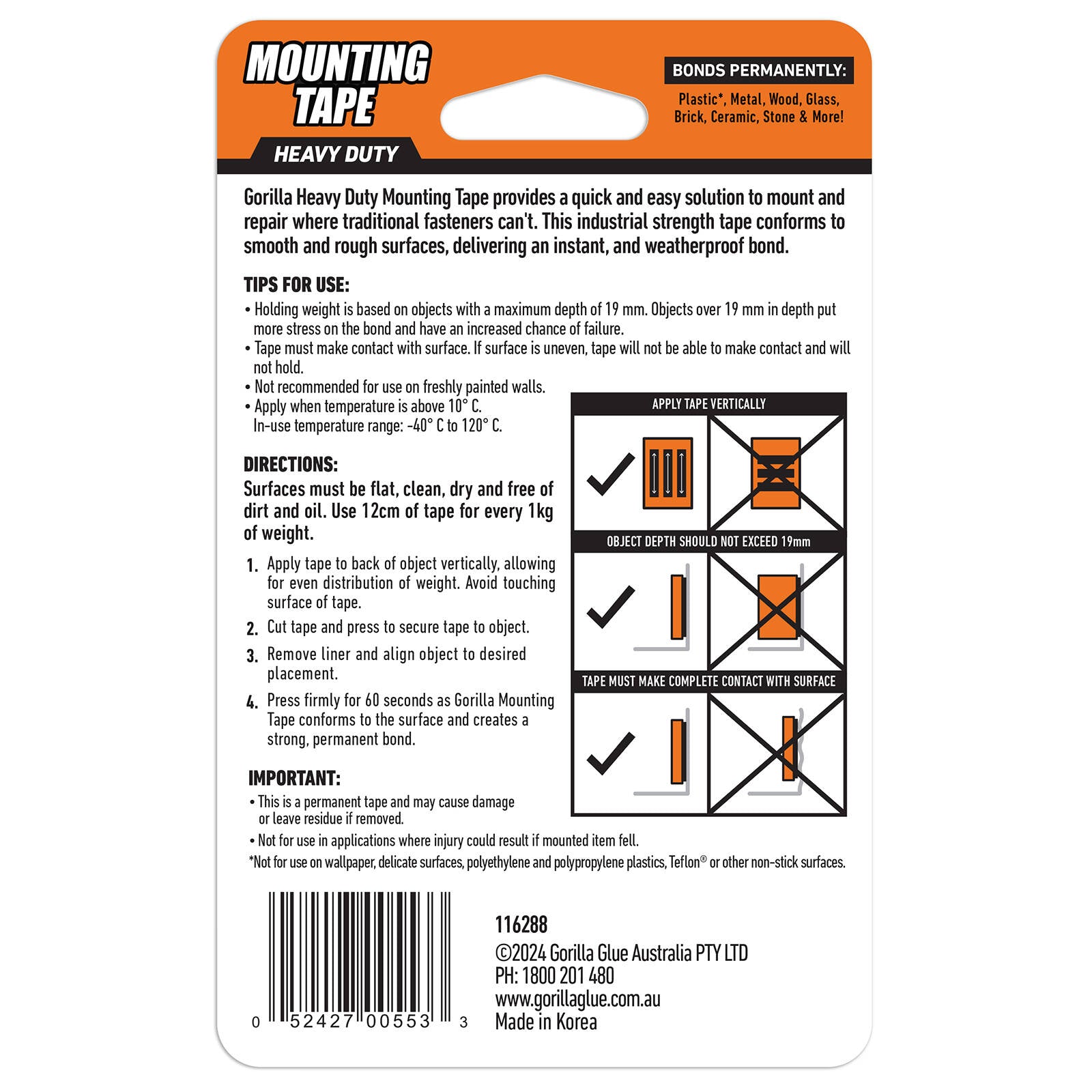 Gorilla 1.5m Black Double Sided Mounting Tape