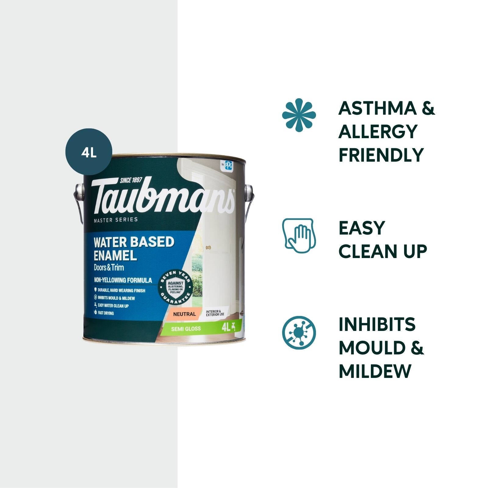 Taubmans 4L Neutral Semi Gloss Water Based Enamel Paint Tintable